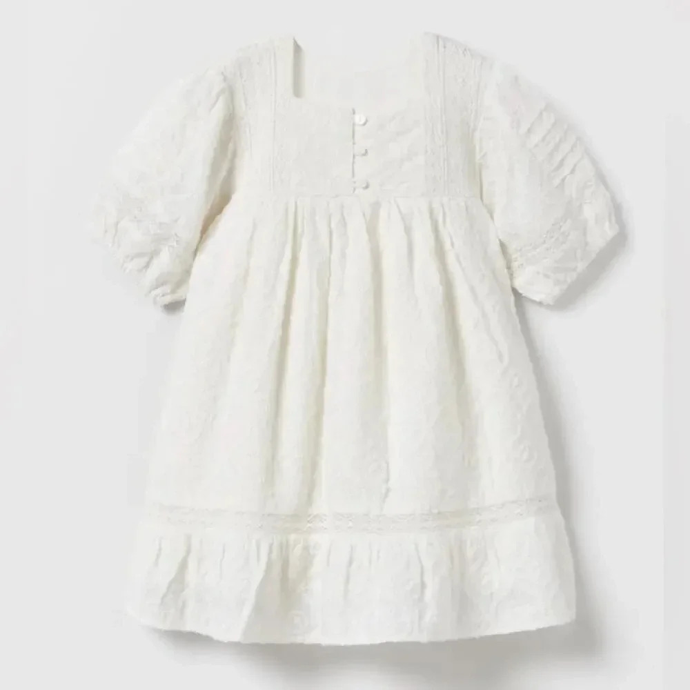 Zara kids embroidered dress puff sleeves christening toddler girl eyelet white